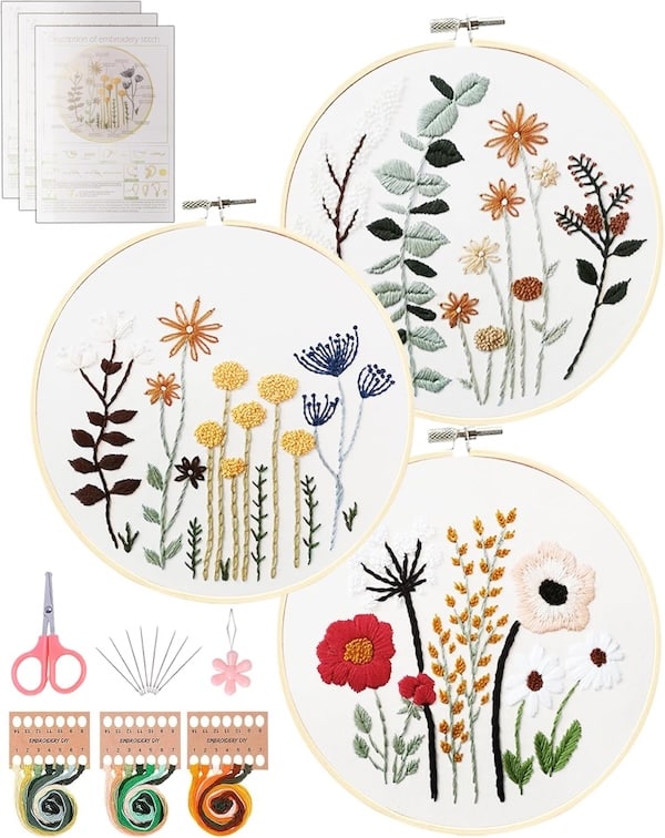 cross stitching kit with floral designs