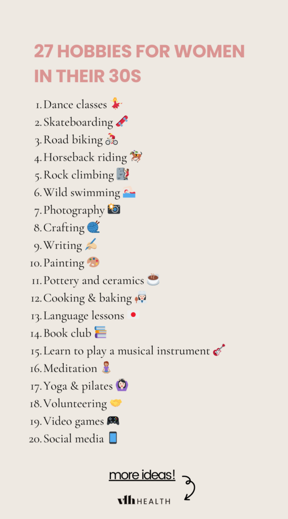 pinnable image with list of hobbies for women in their 30s