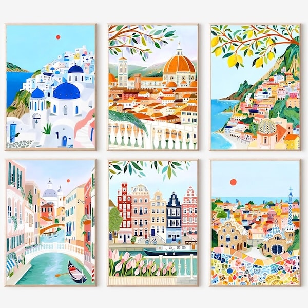 paint by numbers set with 6 kits to paint inconic city views