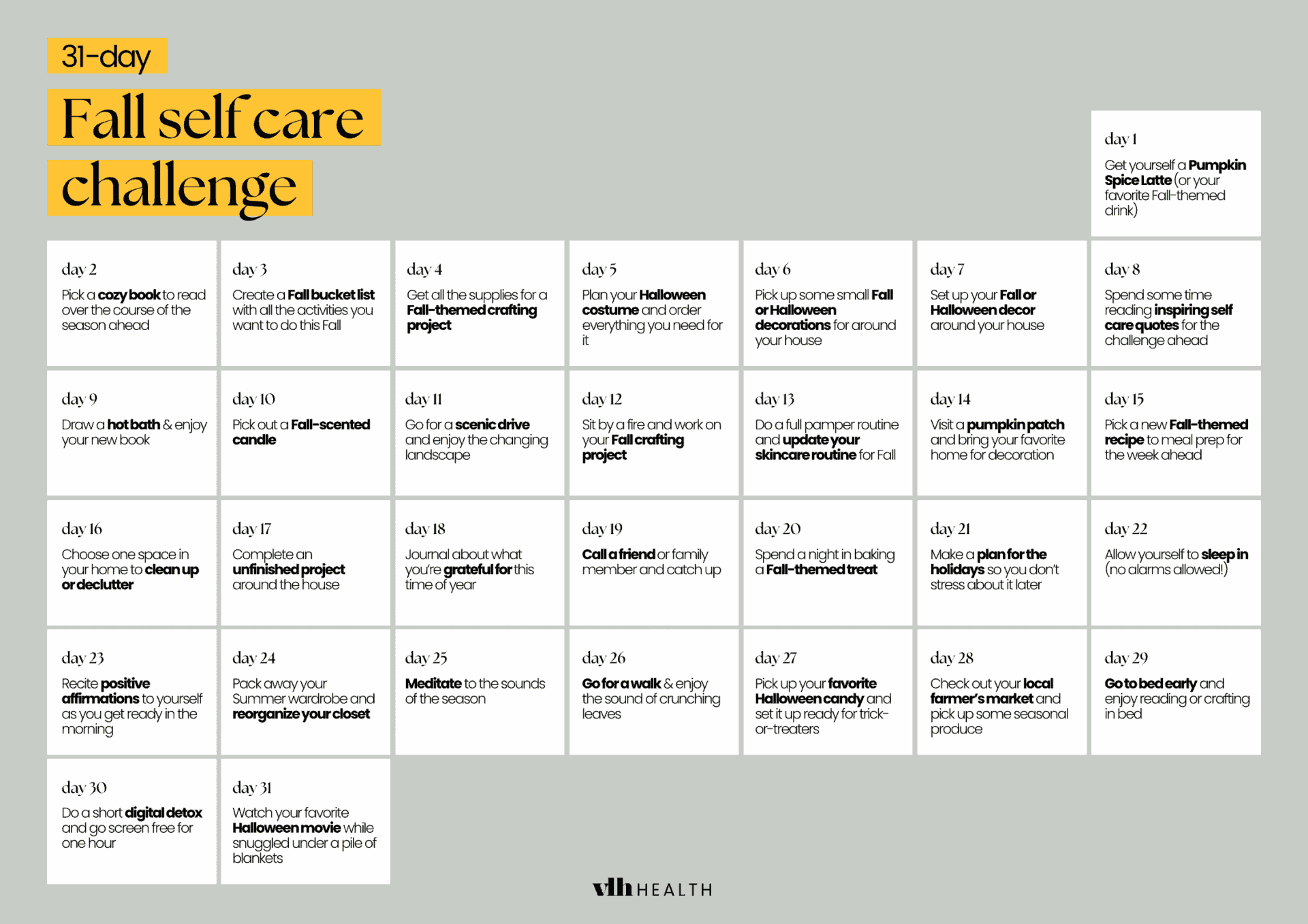 Fall Self Care Calendar