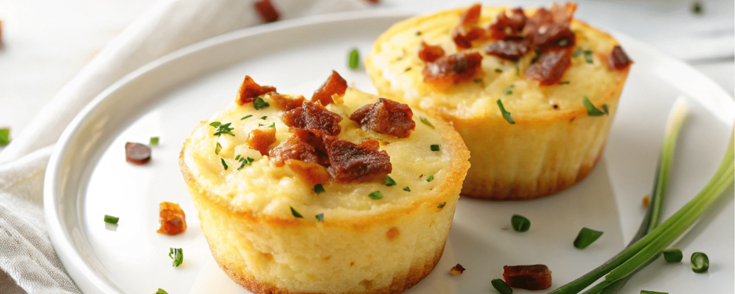 Savory egg and bacon muffins topped with herbs – a high-protein snack for energy.