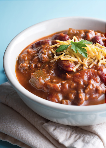 High protein crockpot chili with ground beef and cheese