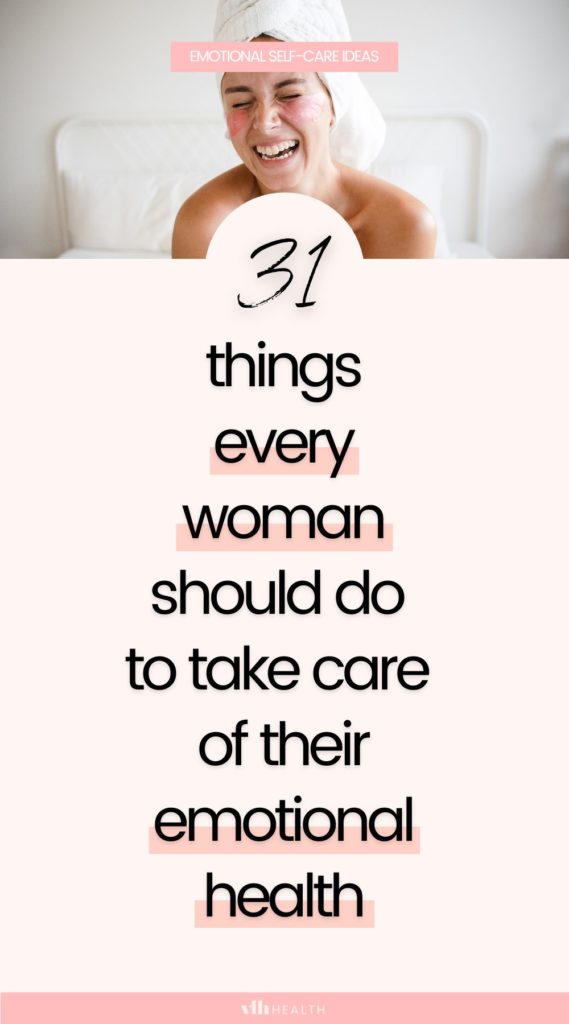 Woman smiling in a towel, promoting 31 emotional self-care ideas every woman should try for better emotional well-being and self-love.