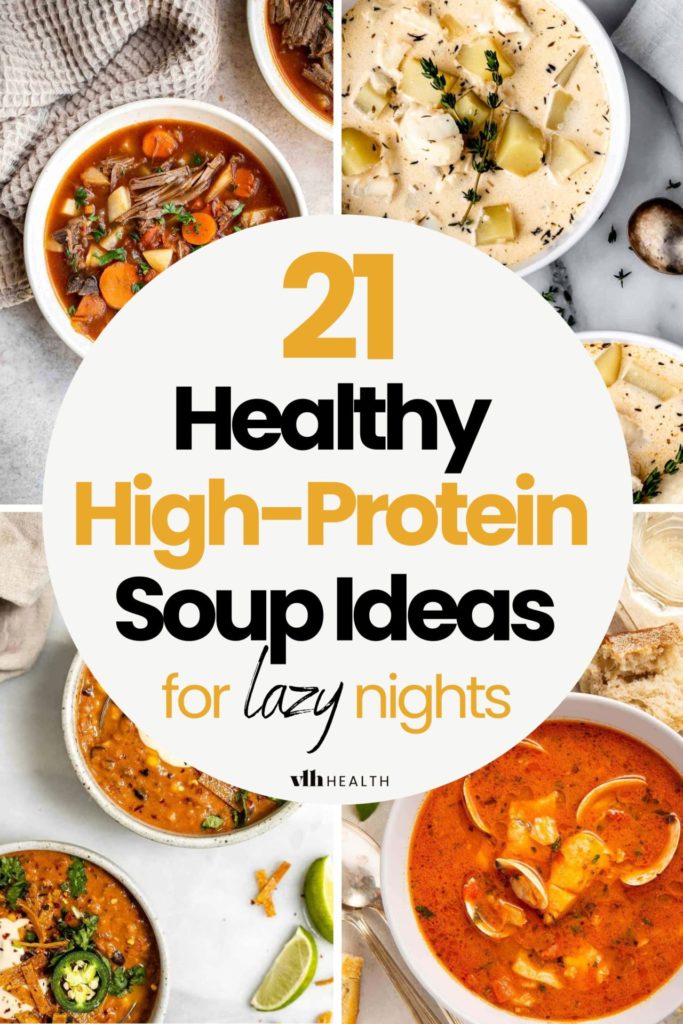 Bowl of high protein soup with vegetables, perfect for healthy, vegetarian, and fall soup recipes.