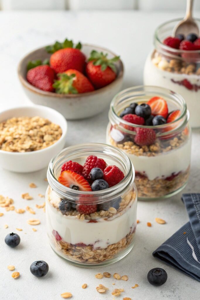 Yogurt parfaits are an easy high protein breakfast meal prep option