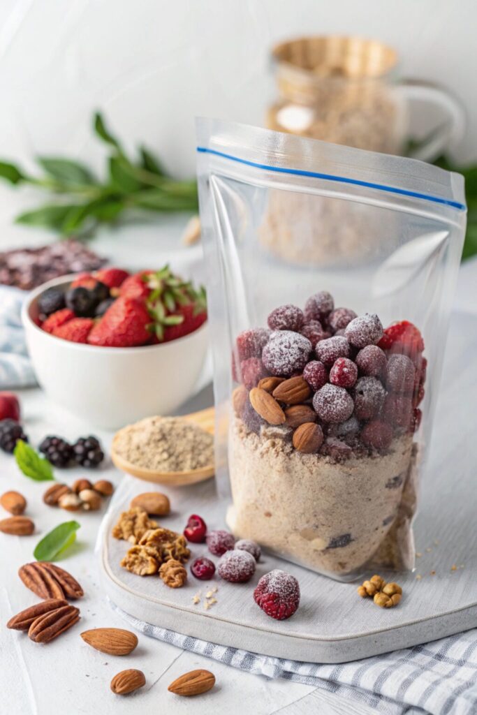 Frozen smoothie makes make a great easy high protein breakfast meal prep