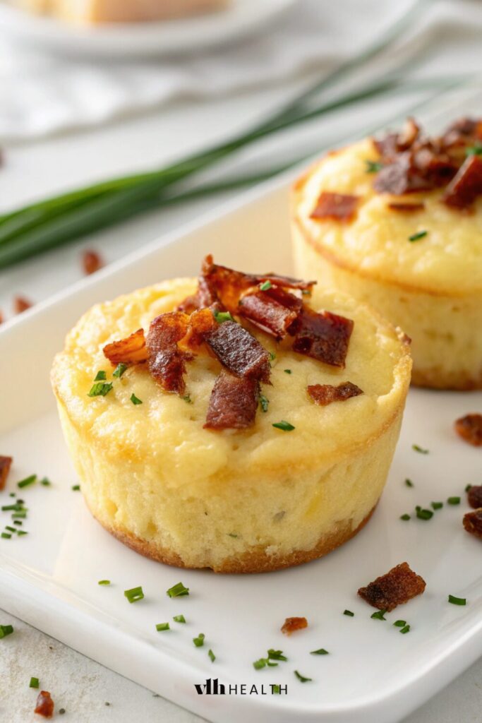 Close-up of a Starbucks copycat bacon & gruyère egg bite, a creamy, high-protein egg bite recipe made with crispy bacon and melted Gruyère cheese.