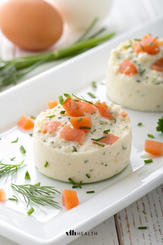 A protein-rich egg bite featuring smoked salmon, cream cheese, and fresh dill, a high protein breakfast option.