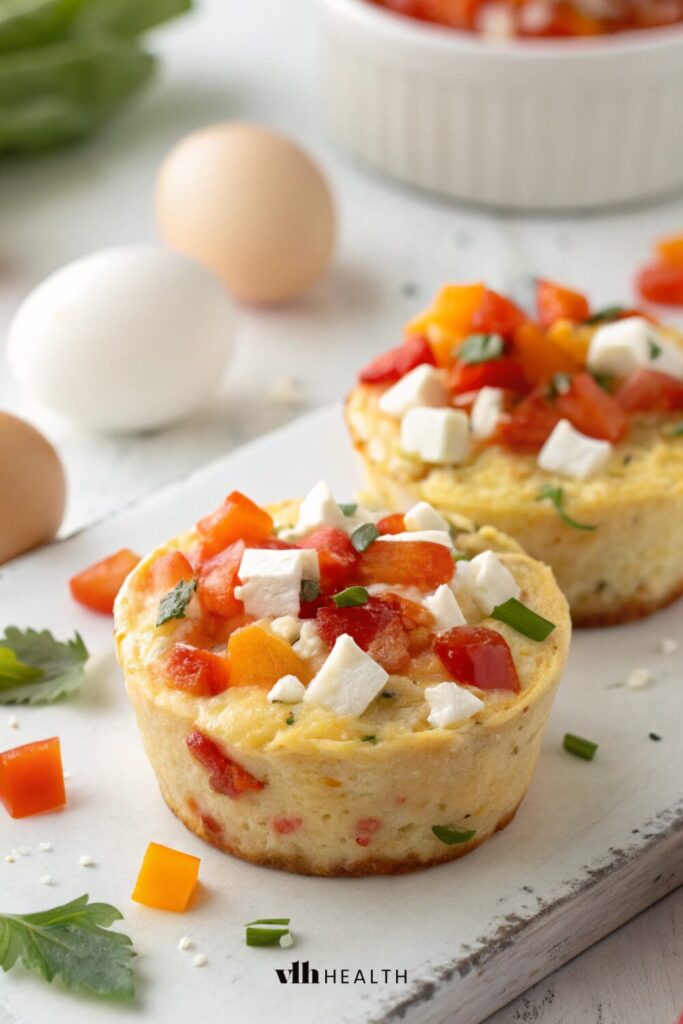 Shakshuka-inspired egg bites with tomatoes, feta, cumin, and smoked paprika, a bold and flavorful high protein egg bite recipe.