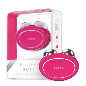 Foreo Bear 2 advanced microcurrent facial toning device in vibrant pink packaging.