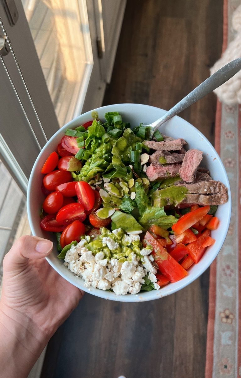 a delicious steak salad bowl -- the perfect high-protein spring dinner idea