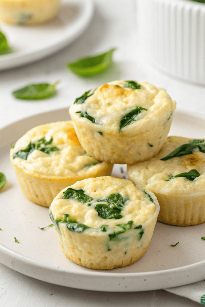 Fluffy high-protein egg white bites made with blended cottage cheese and spinach, baked in muffin cups for an easy grab-and-go snack.