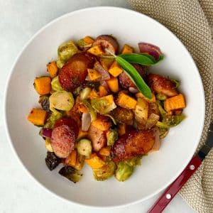 Fall Sausage & Veggie Sheet Pan Dinner with Maple Mustard Butter