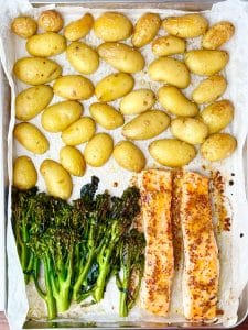 Sheet Pan Honey Mustard Salmon with Potatoes & Broccolini
