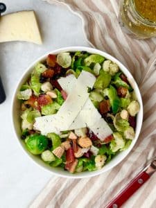 Brussel Sprout Salad with Bacon, Almonds, and Manchego