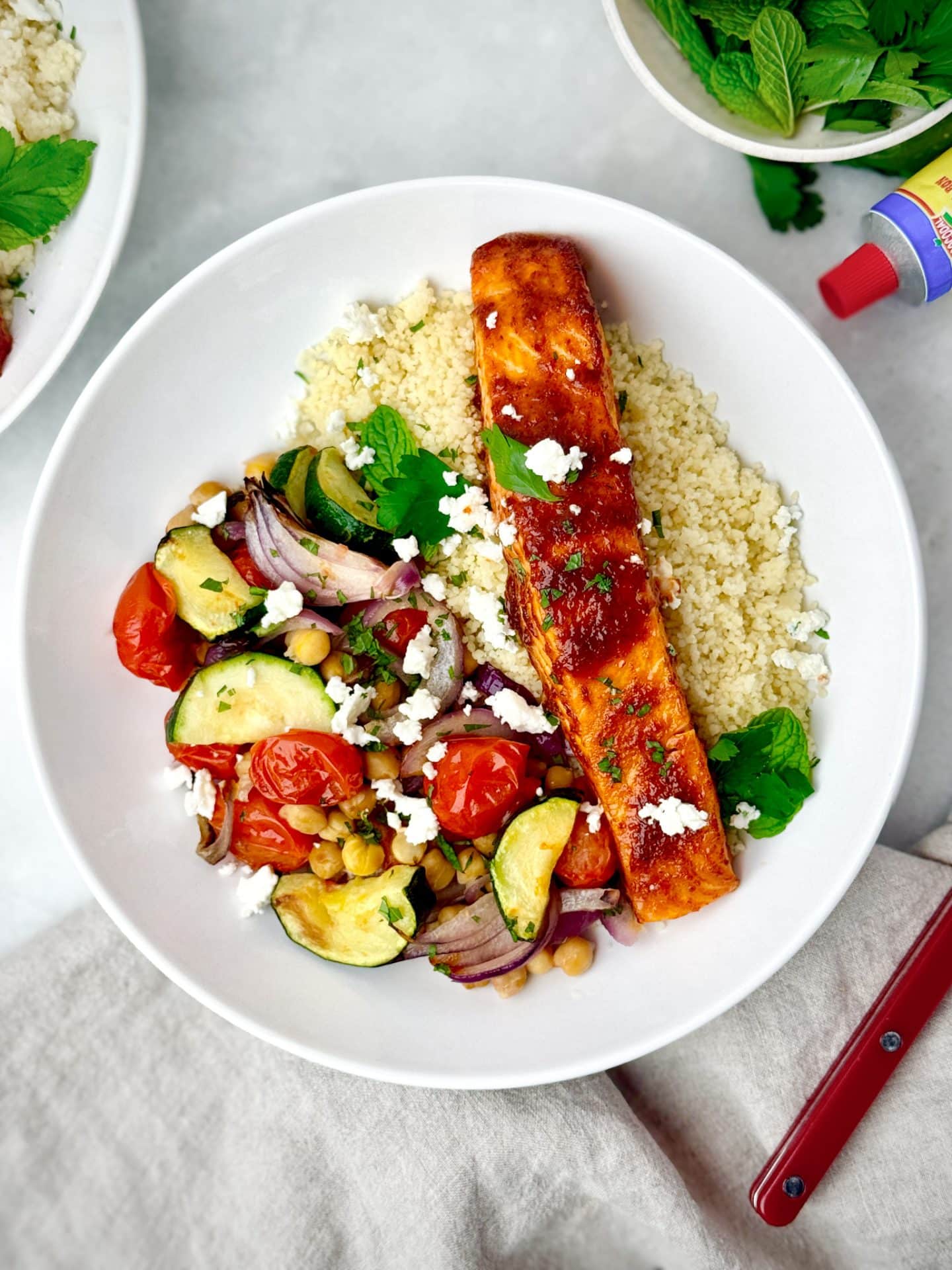 High Protein Honey Harissa Salmon Bowl Recipe