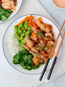 Air Fryer Salmon Bowls with Bang Bang Sauce