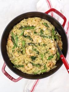 Lemon Shrimp Orzo with Asparagus and Garlic