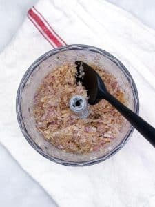 Minced lemongrass, garlic, and shallot in a food processor for the chicken marinade